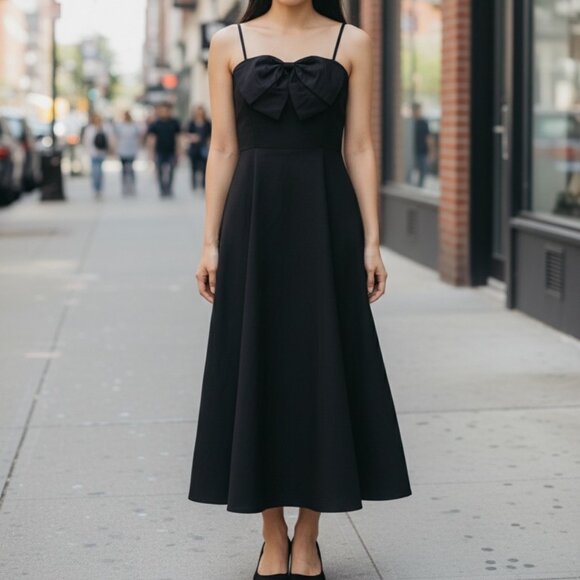 a new day Dresses & Skirts - A New Day Womens Black Maxi Cocktail Dress w/ Bow Accent & Side Pockets Size 6